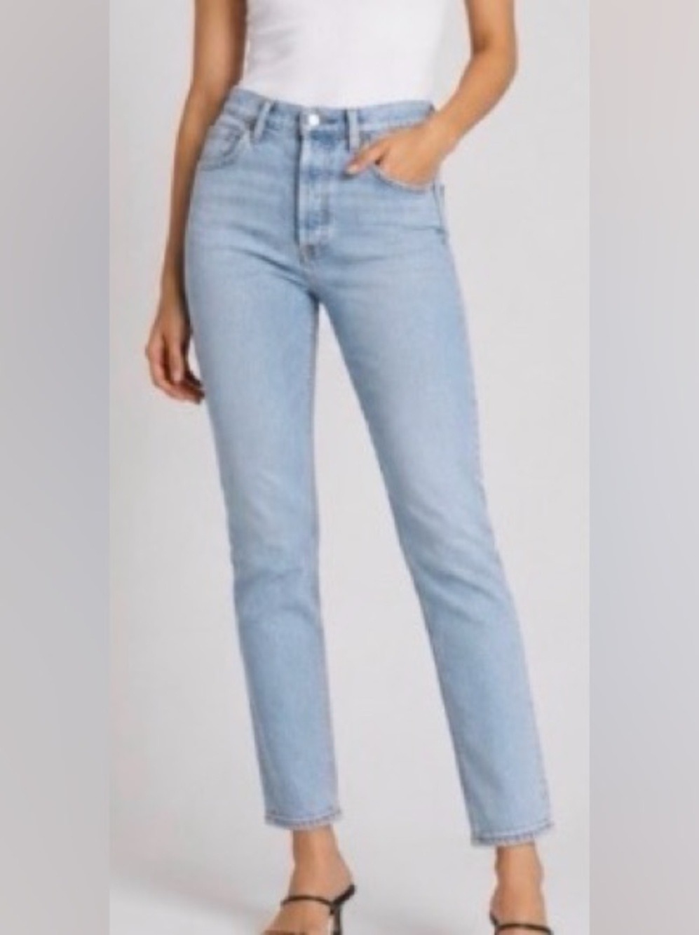Denim Forum Aritzia The Yoko High Rise Slim Jeans Light Wash 28L Size 27 Button